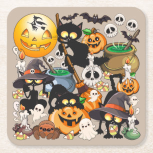 Halloween Katzen Lustige Party Rechteckiger Pappuntersetzer