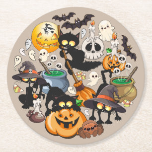 Halloween Katzen Lustige Party Runder Pappuntersetzer
