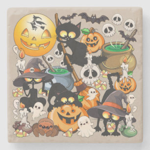 Halloween Katzen Lustige Party Steinuntersetzer