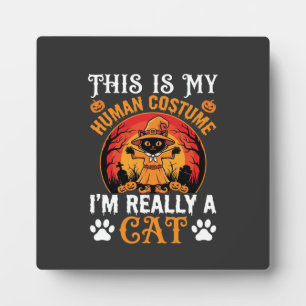Halloween-Katzen-Mensch-Kostüm Vintage-Grafik Fotoplatte