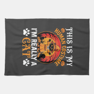 Halloween-Katzen-Menschen-Kostüm Vintage-Grafik Geschirrtuch