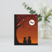 Halloween-Katzen mit Blick auf den Mond Postkarte (Stehend Vorderseite)