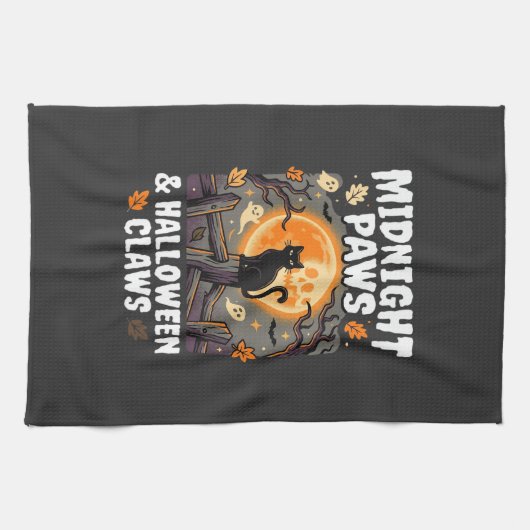 Halloween-Katzen-Mond-Mischief Geschirrtuch (Horizontal)