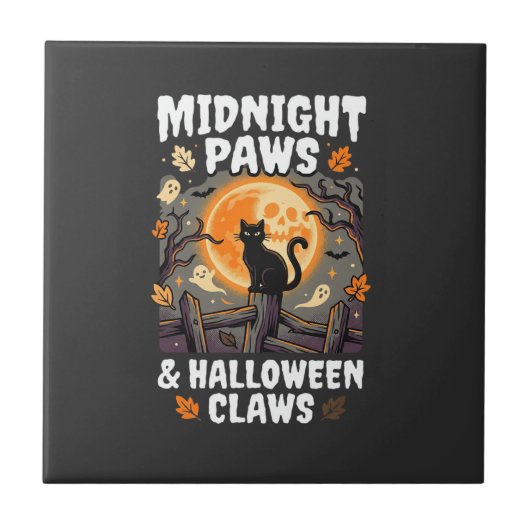 Halloween Katzen Mond Unfug Fliese (Vorderseite)