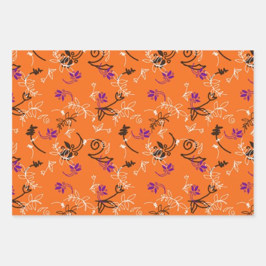 Halloween Katzen, Pflaumen und Blume Geschenkpapier Set (Vorderseite 3)