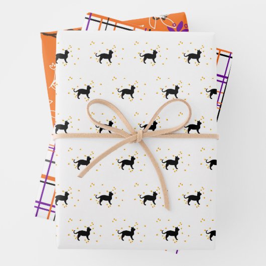 Halloween Katzen, Pflaumen und Blume Geschenkpapier Set (Beispiel)