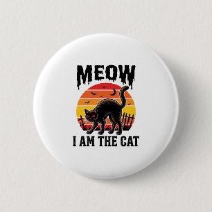 Halloween-Katzen-Shirt Meow Vintage-Schwarzkatzen- Button