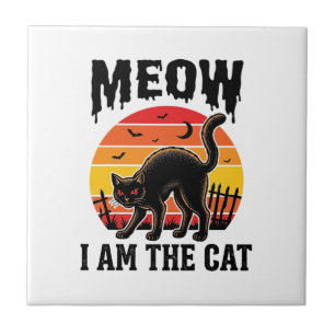 Halloween-Katzen-Shirt Meow Vintage-Schwarzkatzen- Fliese