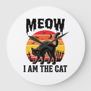 Halloween-Katzen-Shirt Meow Vintage-Schwarzkatzen- Große Wanduhr