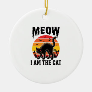 Halloween-Katzen-Shirt Meow Vintage-Schwarzkatzen- Keramik Ornament