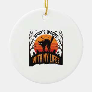 Halloween-Katzen-Shirt Vintage Grusel Leben Humor_ Keramik Ornament