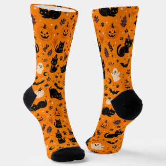 Halloween-Katzen-Socken, orange gruselige schwarze Socken