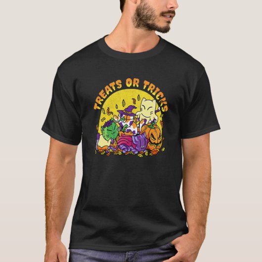 Halloween-Katzen Süßes oder Saures T-Shirt (Vorderseite)