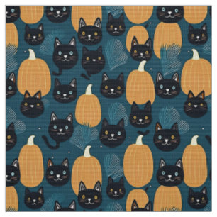 Halloween-Katzen und Kürbis Stoff