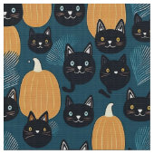Halloween-Katzen und Kürbis Stoff (Nahaufnahme)