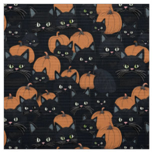 Halloween-Katzen und Kürbis Stoff