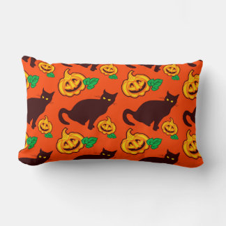 Halloween Katzen und Kürbis. Zwei-Seiten-Design Lendenkissen