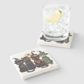 Halloween Katzen Untersetzer, Katzen-Untersetzer,  Steinuntersetzer (Seitenansicht)