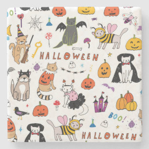 Halloween-Katzen Vintage-Linienmuster Steinuntersetzer