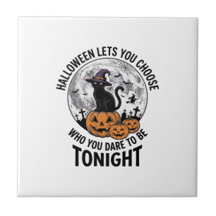 Halloween-Katzen-Zitat Gruseliger Kürbis-Hexen-Gra Fliese