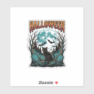 Halloween-Katzenfriedhof Vintage-Gravur-Shirt_1 Aufkleber