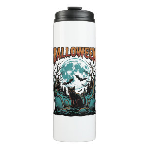 Halloween-Katzenfriedhof Vintage-Gravur-Shirt_1 Thermosbecher