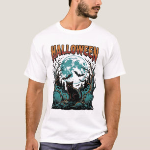 Halloween-Katzenfriedhof Vintage-Stickerei-Shirt_1 T-Shirt