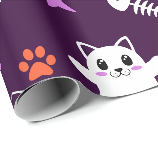 Halloween-Katzengast Geschenkpapier (Rolleneckpunkt)