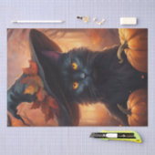 Halloween Katzenkatze in einer Hexenhutdekoupage Seidenpapier (Handwerk)