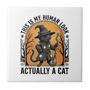 Halloween-Katzenkostüm Lustiges Vintage-Hexenkatze Fliese