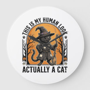 Halloween-Katzenkostüm Lustiges Vintage-Hexenkatze Große Wanduhr
