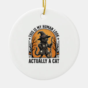 Halloween-Katzenkostüm Lustiges Vintage-Hexenkatze Keramik Ornament