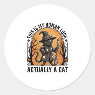 Halloween-Katzenkostüm Lustiges Vintage-Hexenkatze Runder Aufkleber