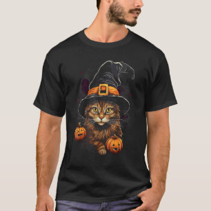 Halloween-Katzenkostüm Maine Coon Hexenhut Jack o T-Shirt
