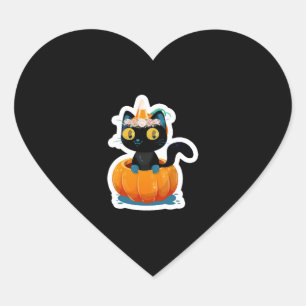 Halloween-Katzenkürbis Herz-Aufkleber