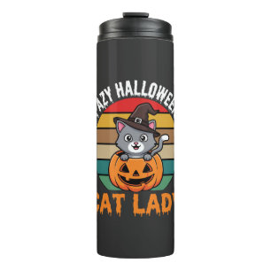 Halloween Katzenlady Hexe Kürbis Retro-Design Thermosbecher