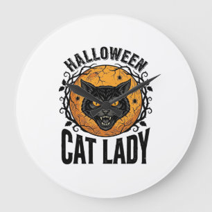 Halloween Katzenlady Vintage Schwarze Katze T-Shir Große Wanduhr