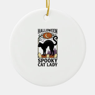 Halloween Katzenlady Vintage Schwarze Katze T-Shir Keramik Ornament