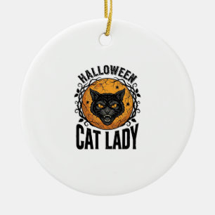 Halloween Katzenlady Vintage Schwarze Katze T-Shir Keramik Ornament