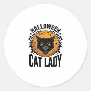 Halloween Katzenlady Vintage Schwarze Katze T-Shir Runder Aufkleber