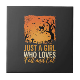 Halloween Katzenliebhaber Herbstsonnenuntergang Gr Fliese