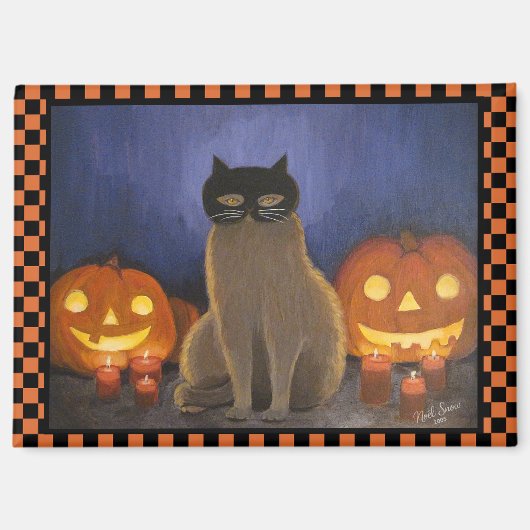 Halloween-Katzenmaske & Kürbis Magnet (Vorderseite)