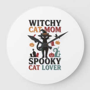Halloween Katzenmutter Vintage Hexen Katzenliebhab Große Wanduhr