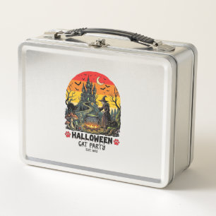 Halloween-Katzenparty Hexenkessel Schwarze Katzen Metall Brotdose