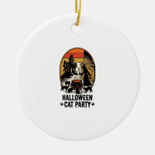 Halloween-Katzenparty Vintage-Hexen-Katzen-Design_ Keramik Ornament
