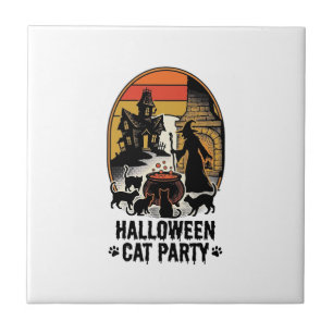 Halloween-Katzenparty Vintage-Hexenkatzen-Design_1 Fliese