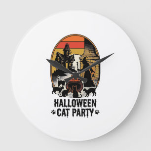 Halloween-Katzenparty Vintage-Hexenkatzen-Design_1 Große Wanduhr