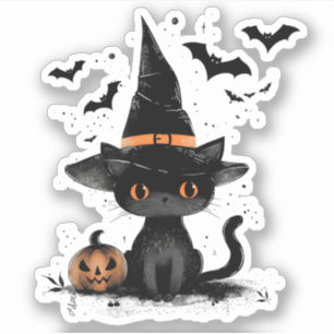 Halloween-Katzenwitscher und -Fledermaus-Aufkleber Aufkleber