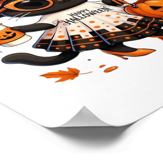Halloween Kawaii Cat - Hexenkatze mit Pumpkin und Poster (Ecke)