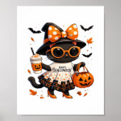 Halloween Kawaii Cat - Hexenkatze mit Pumpkin und Poster (Vorne)
